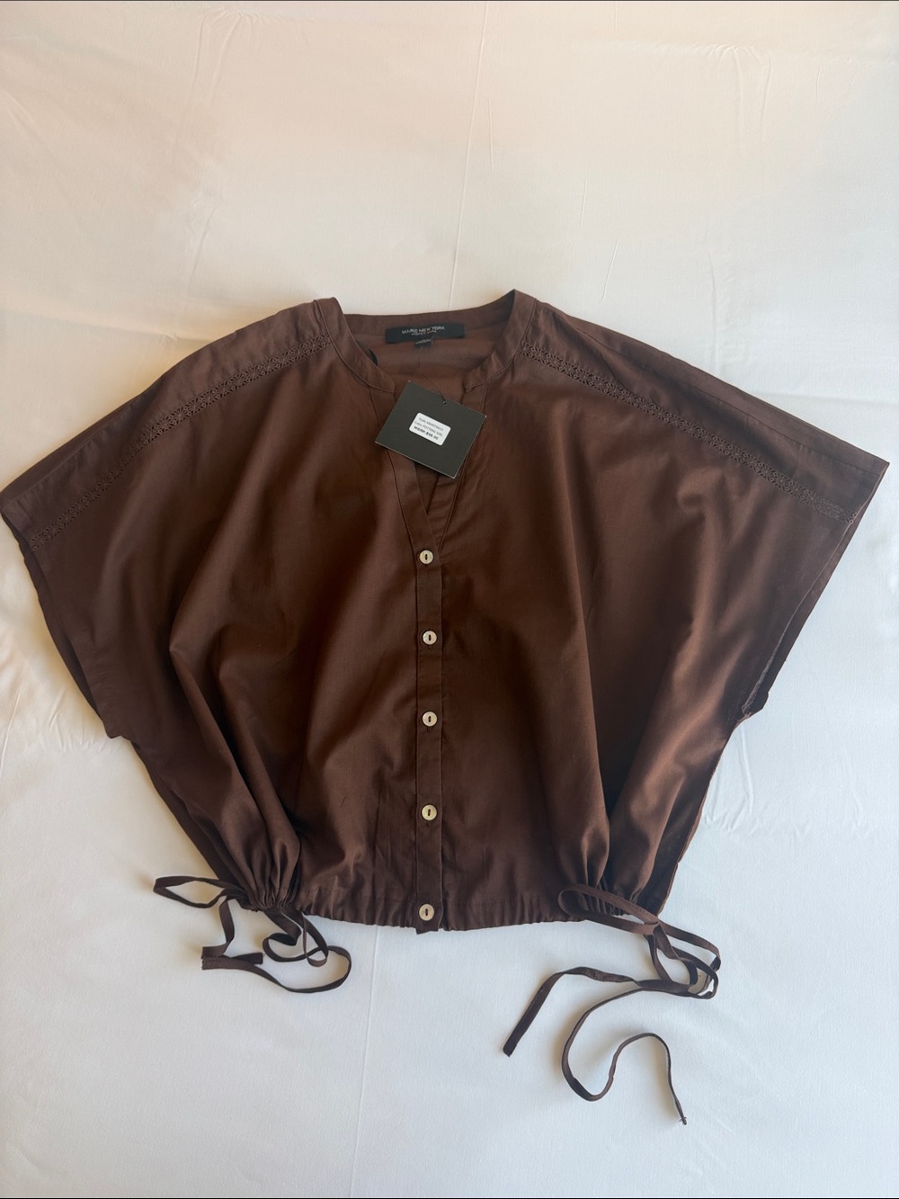 Marc New York Brown Button-Down Drawstring Crop Top